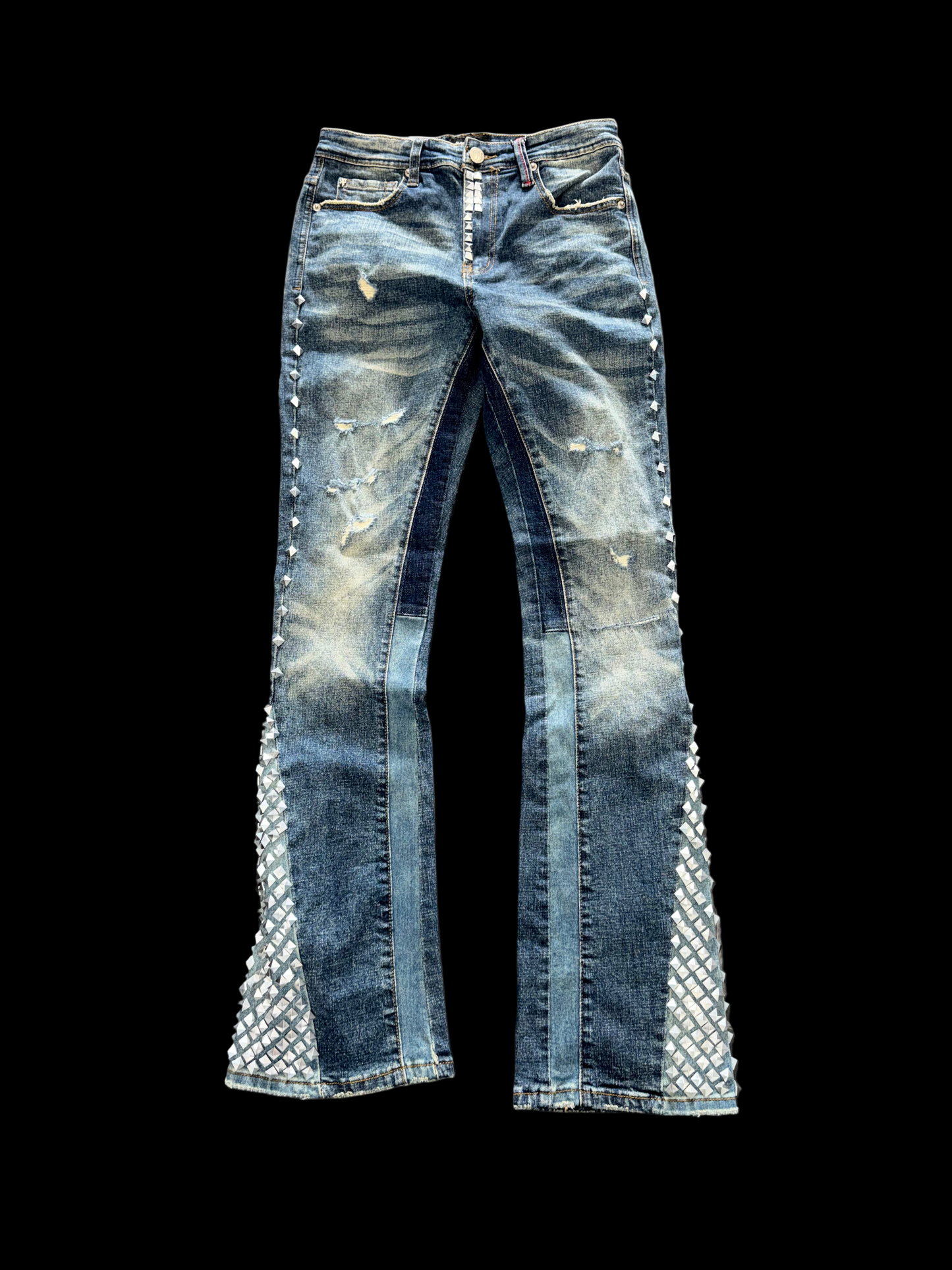 Preme Indigo Flared Stud Jeans