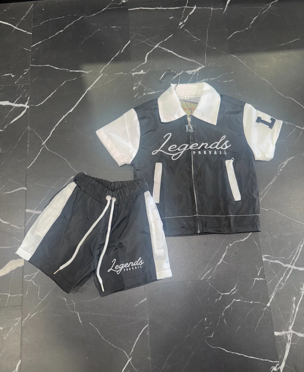 Kids Windbreaker Set Short Sleeves Black/White