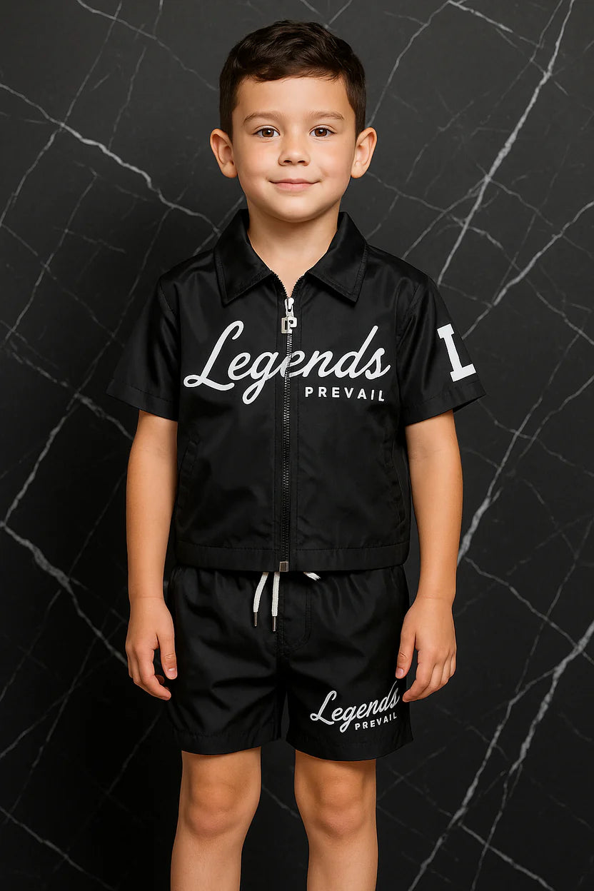 Kids Windbreaker Set Short Sleeves Black/Black