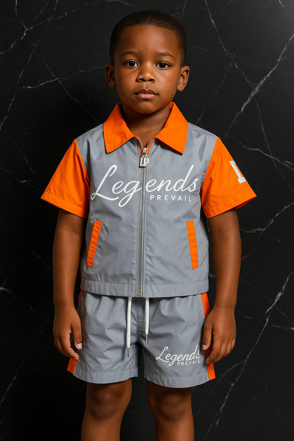 Kids Windbreaker Set Short Sleeves Grey/Orange