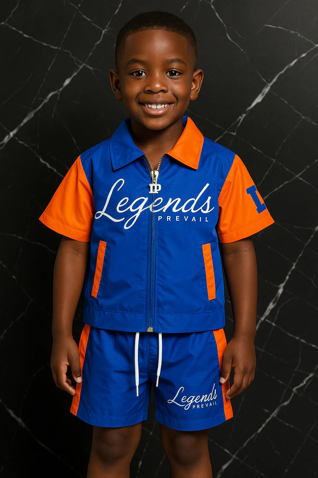 Kids Windbreaker Set Short Sleeves Royal/Orange