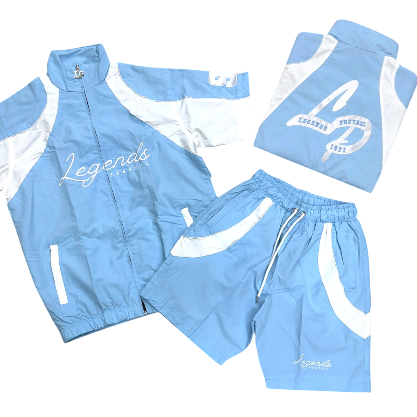 Lp Baby Blue White Crinkle Short Set
