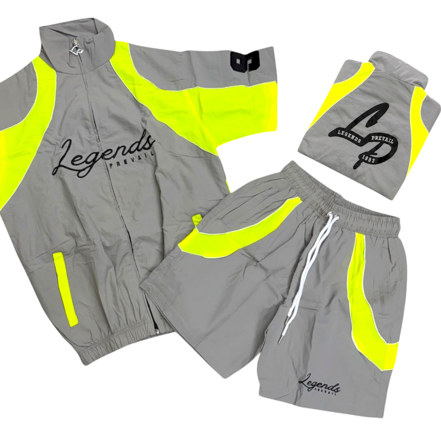 Lp Grey Lime Green Rhinestone Crinkle Short Set