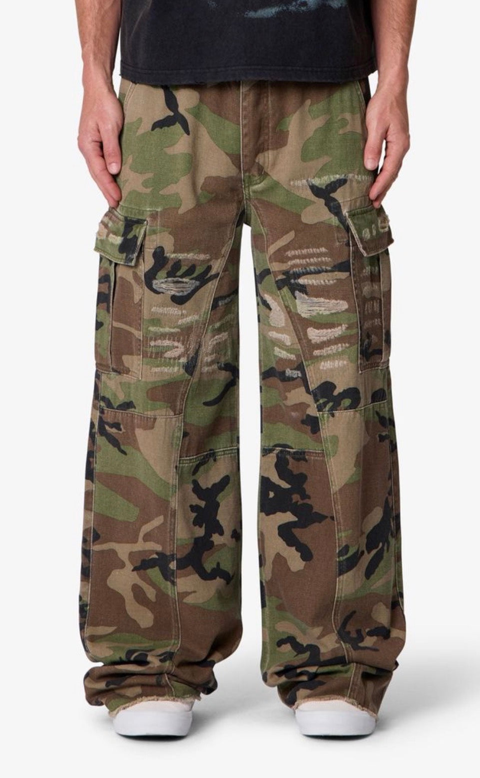 Distressed Camo Cargo Pants