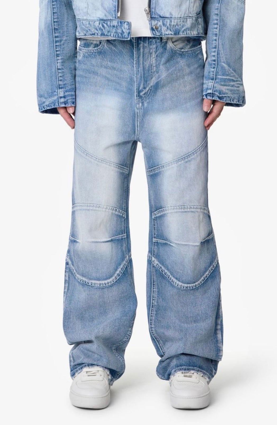 Paneled Blue Wash Denim Jeans