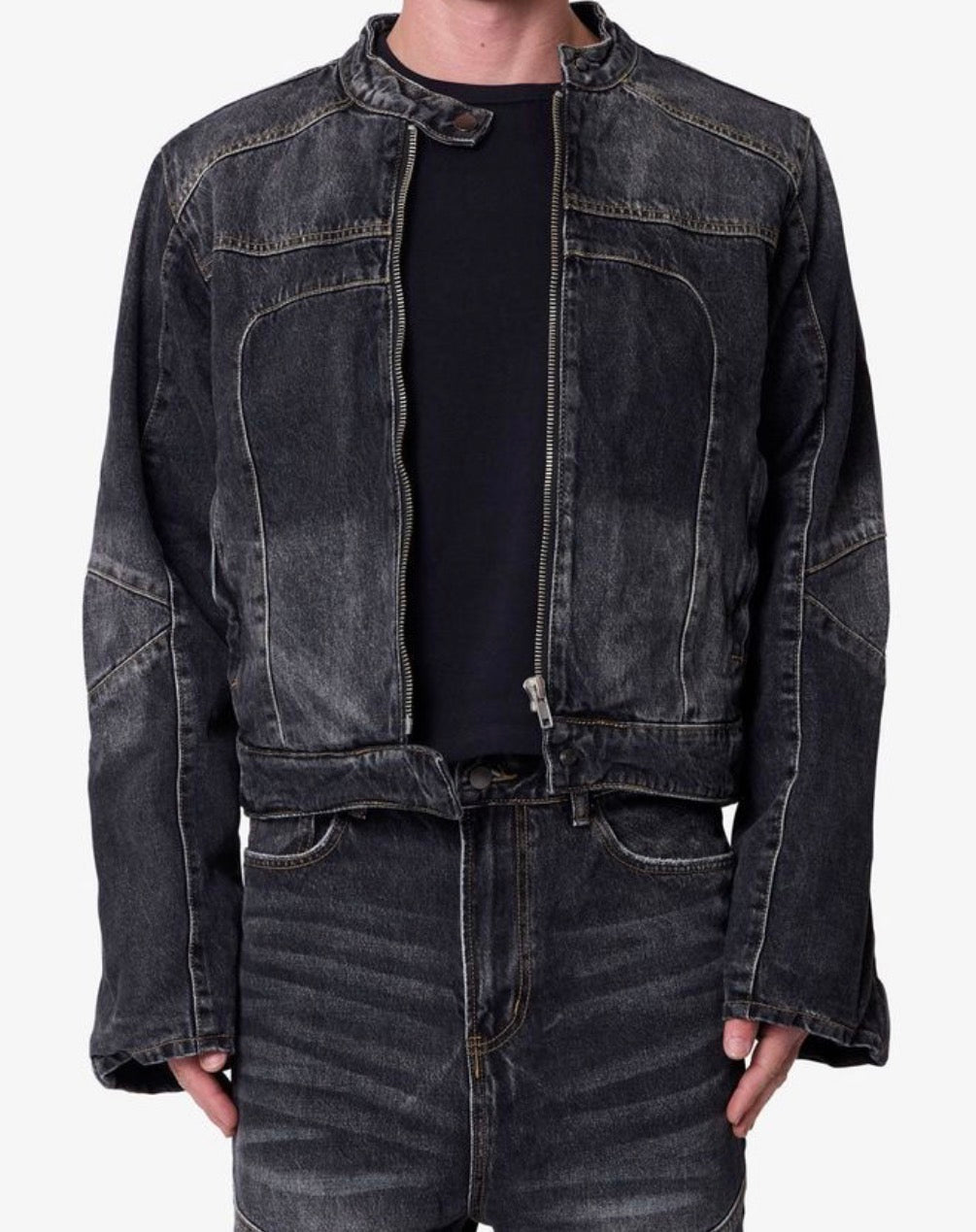 Paneled Black Wash Denim Jacket