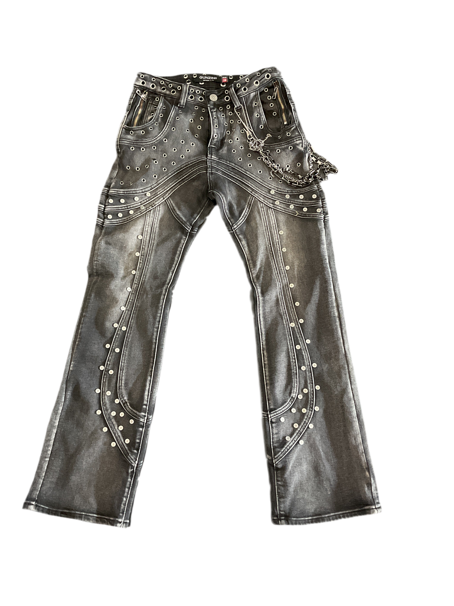 Gunzini Washed Black Chain Belt Pants