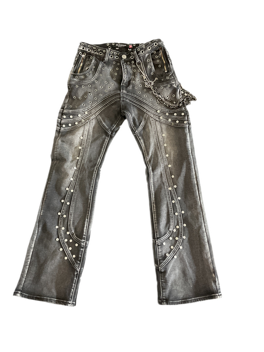 Gunzini Washed Black Chain Belt Pants