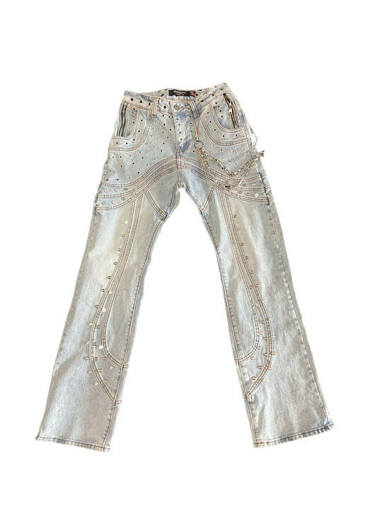 Gunzini Light Blue Chain Belt Pants
