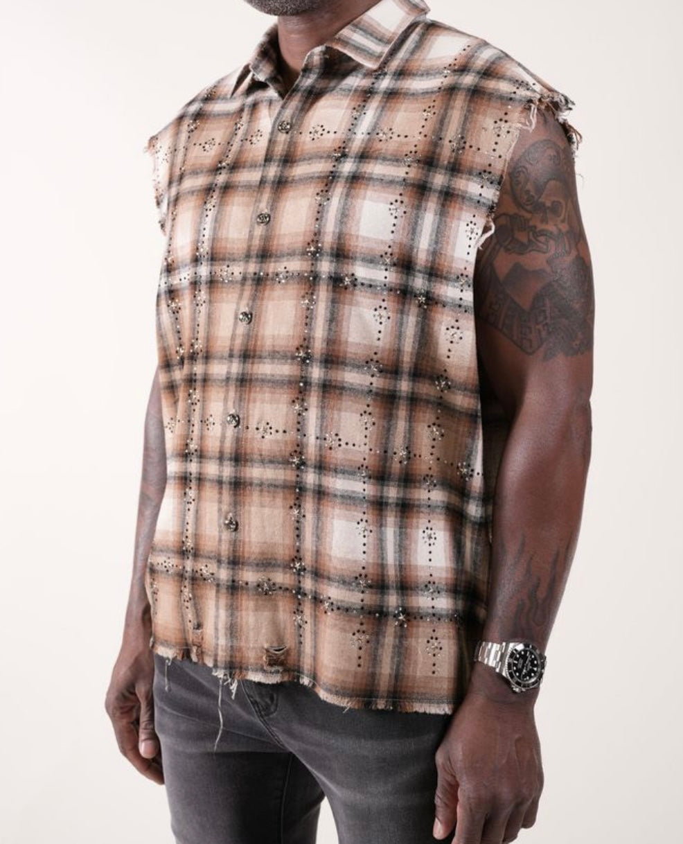 Rhinestone Flannel Tan