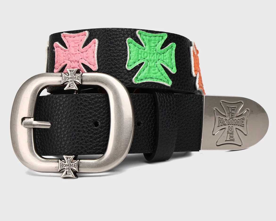 Iron Crest Patch Belt Black & Multi Color