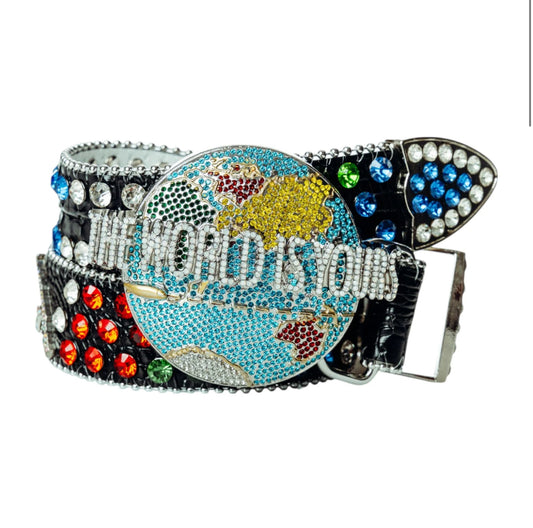 The World Is Yours Rhinestone Belt