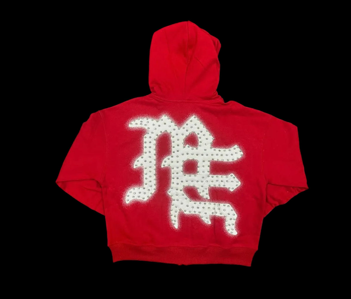 Mixed Emotion Red End Rhinestone Hoodie