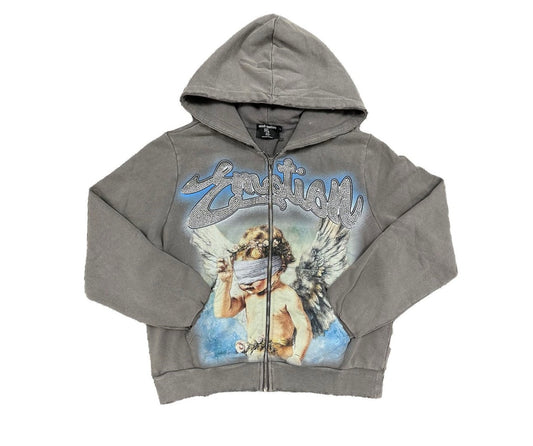 Mixed Emotion Grey Rhinestone Hoodie