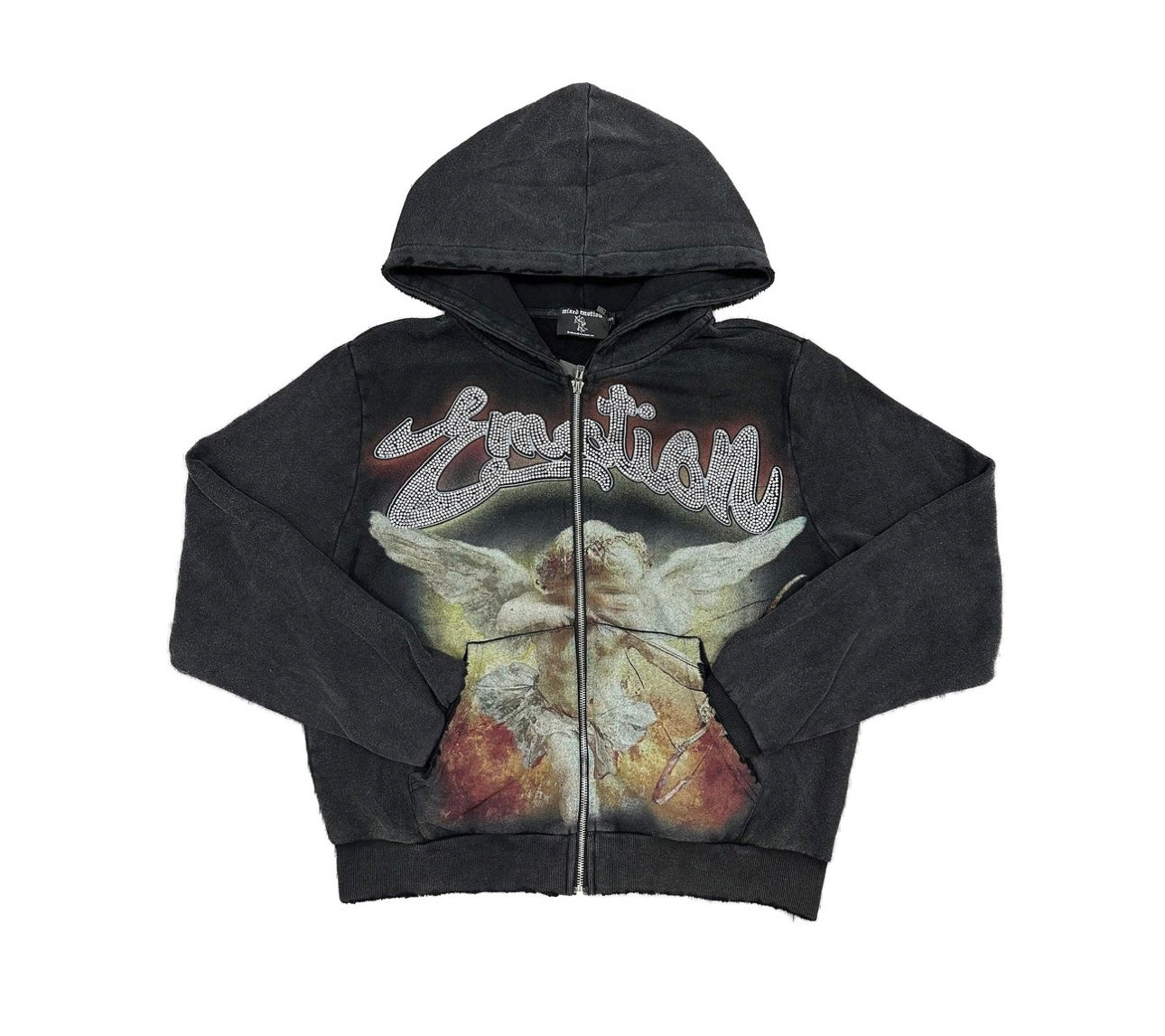 Mixed Emotion Acid Wash Rhinestone Hoodie