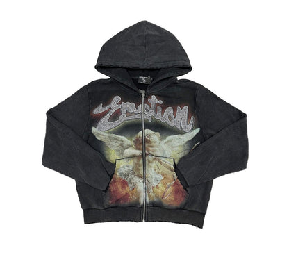 Mixed Emotion Acid Wash Rhinestone Hoodie