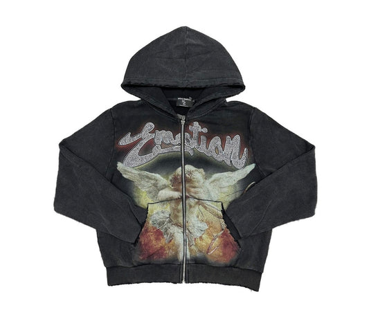 Mixed Emotion Acid Wash Rhinestone Hoodie