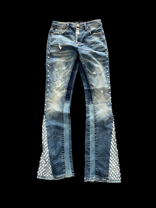 Preme Indigo Flared Stud Jeans