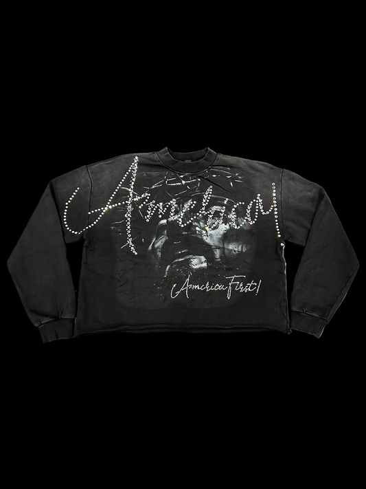 Rare Peace Rhinestone Crew Neck