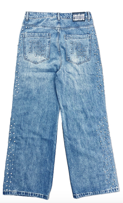 Mixed Emotion Blue Stone Baggy Jeans
