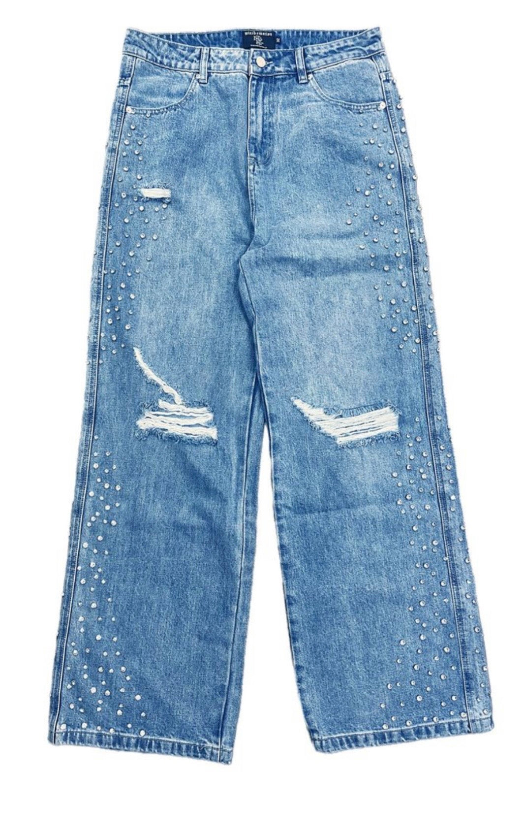 Mixed Emotion Blue Stone Baggy Jeans