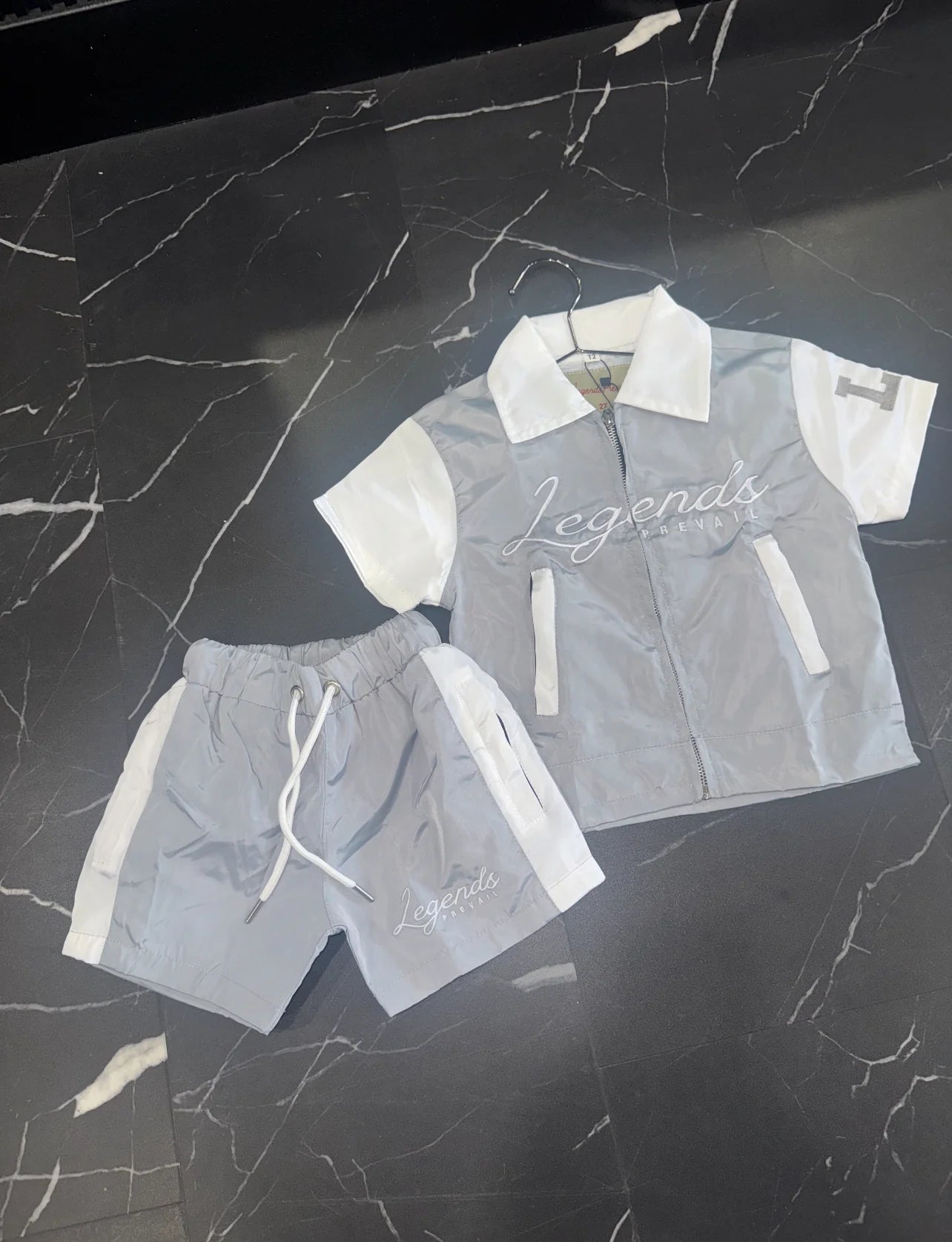 Kids Windbreaker Set Short Sleeves Grey/White