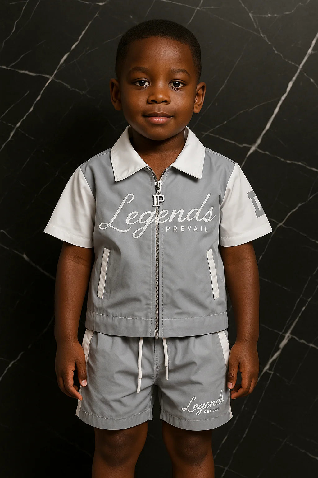 Kids Windbreaker Set Short Sleeves Grey/White
