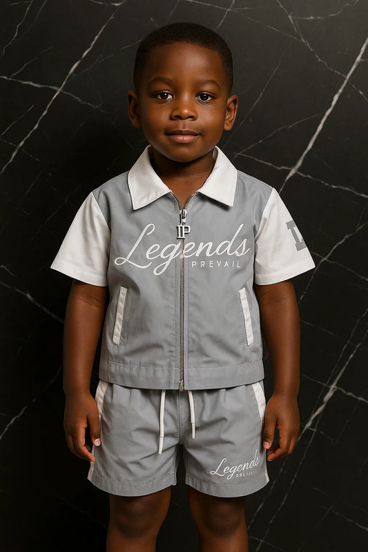 Kids Windbreaker Set Short Sleeves Grey/White