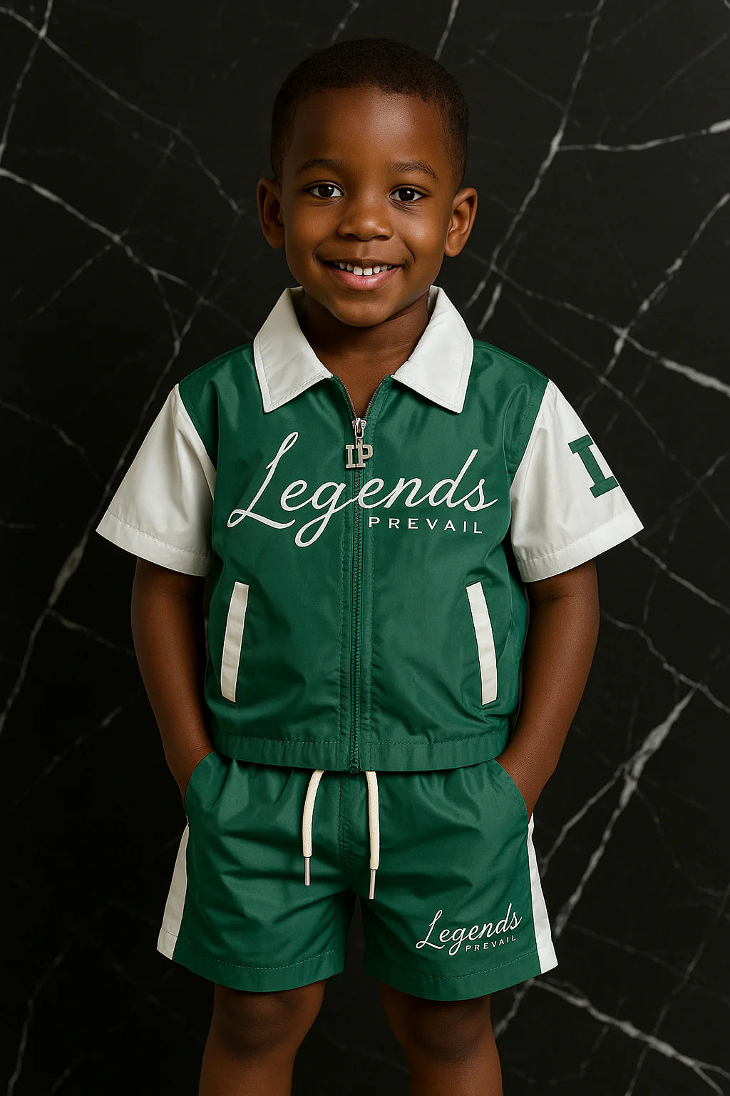 Kids Windbreaker Set Short Sleeves Green/White