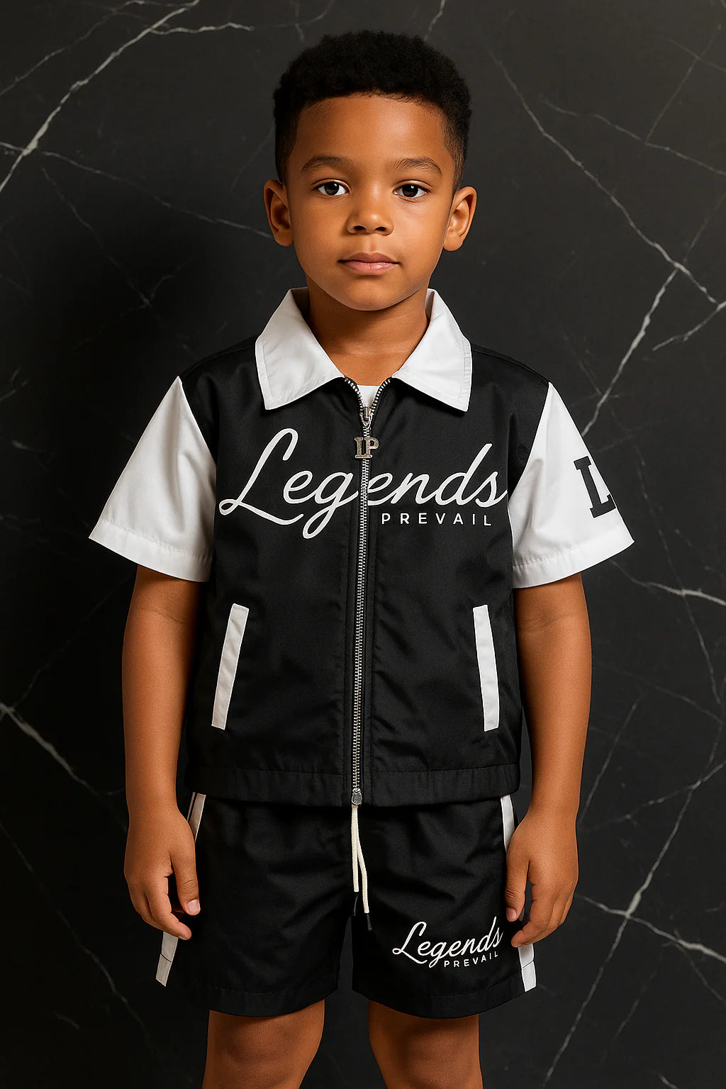 Kids Windbreaker Set Short Sleeves Black/White