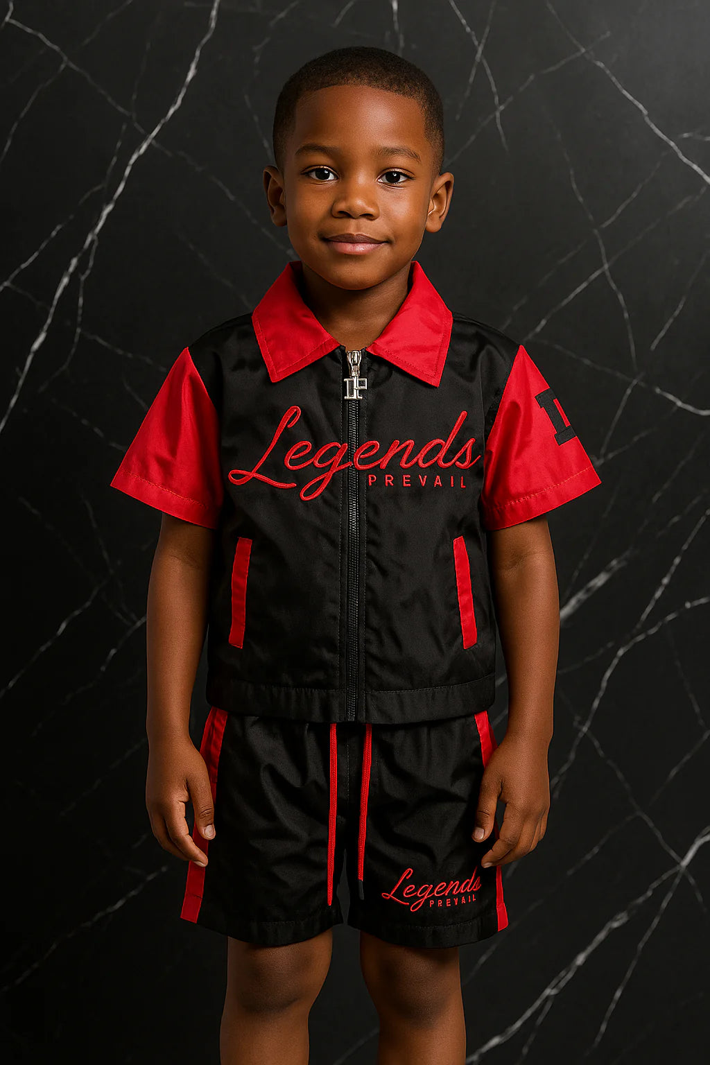 Kids Windbreaker Set Short Sleeves Black/Red
