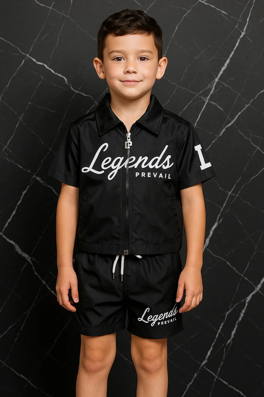 Kids Windbreaker Set Short Sleeves Black/Black