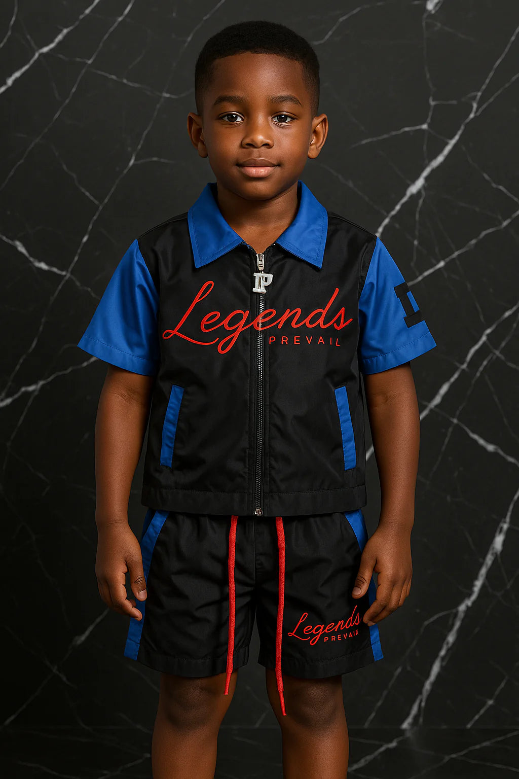 Kids Windbreaker Set Short Sleeves Black/Blue