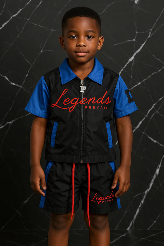 Kids Windbreaker Set Short Sleeves Black/Blue