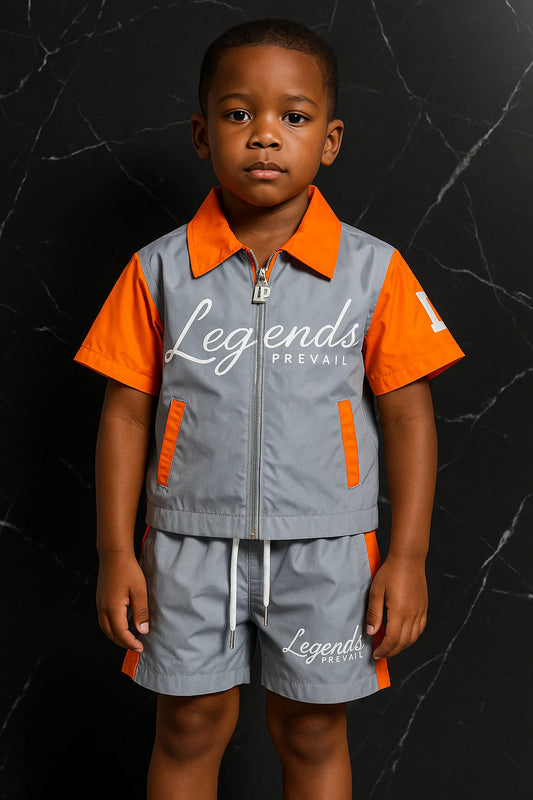 Kids Windbreaker Set Short Sleeves Grey/Orange