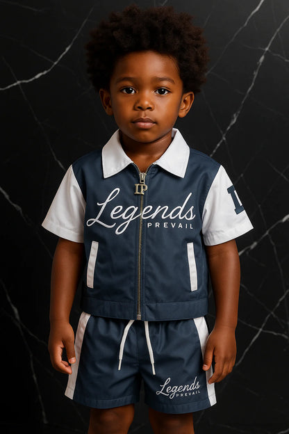 Kids Windbreaker Set Short Sleeves Navy/White