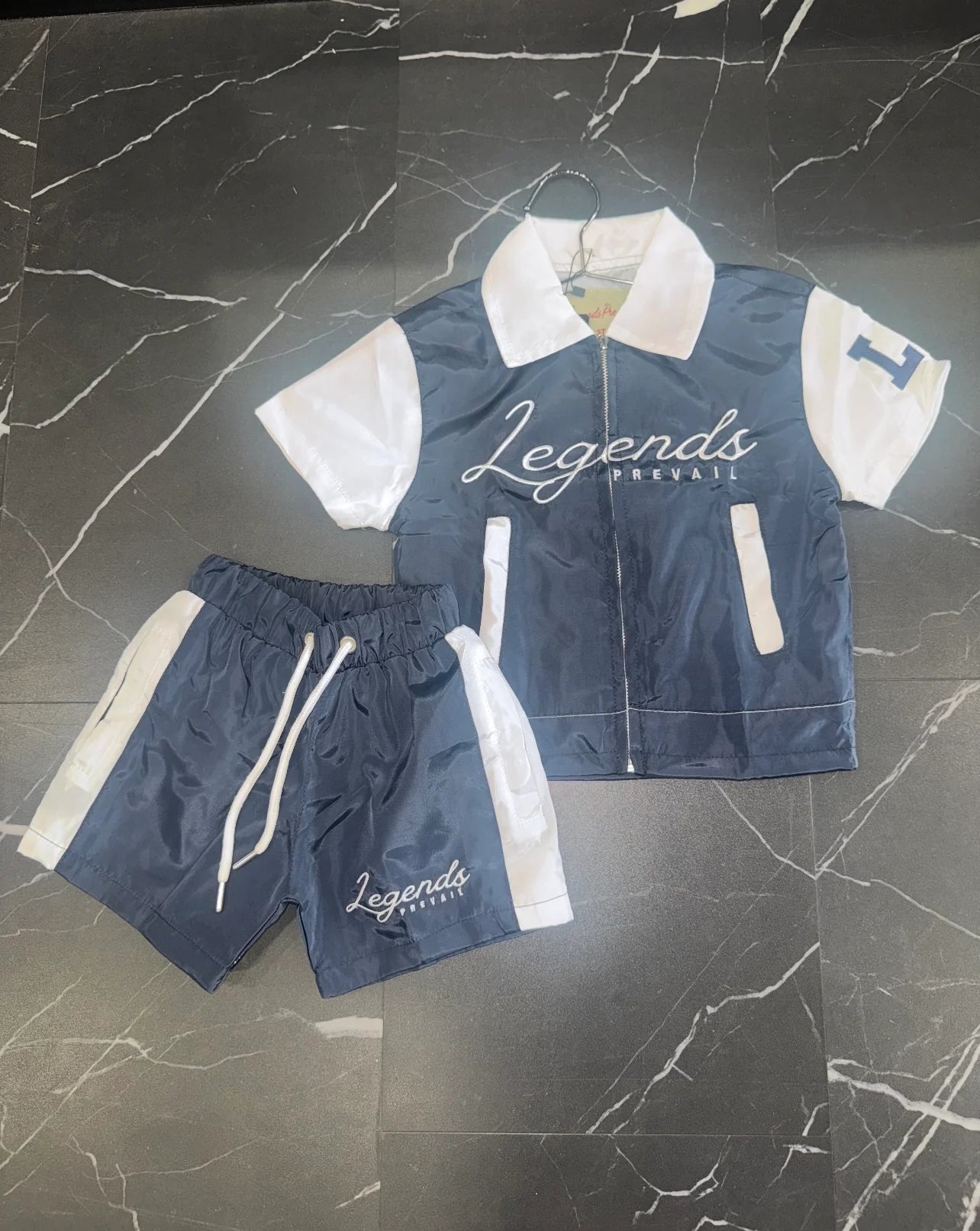 Kids Windbreaker Set Short Sleeves Navy/White