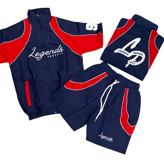 Lp Navy Blue Red Crinkle Short Set