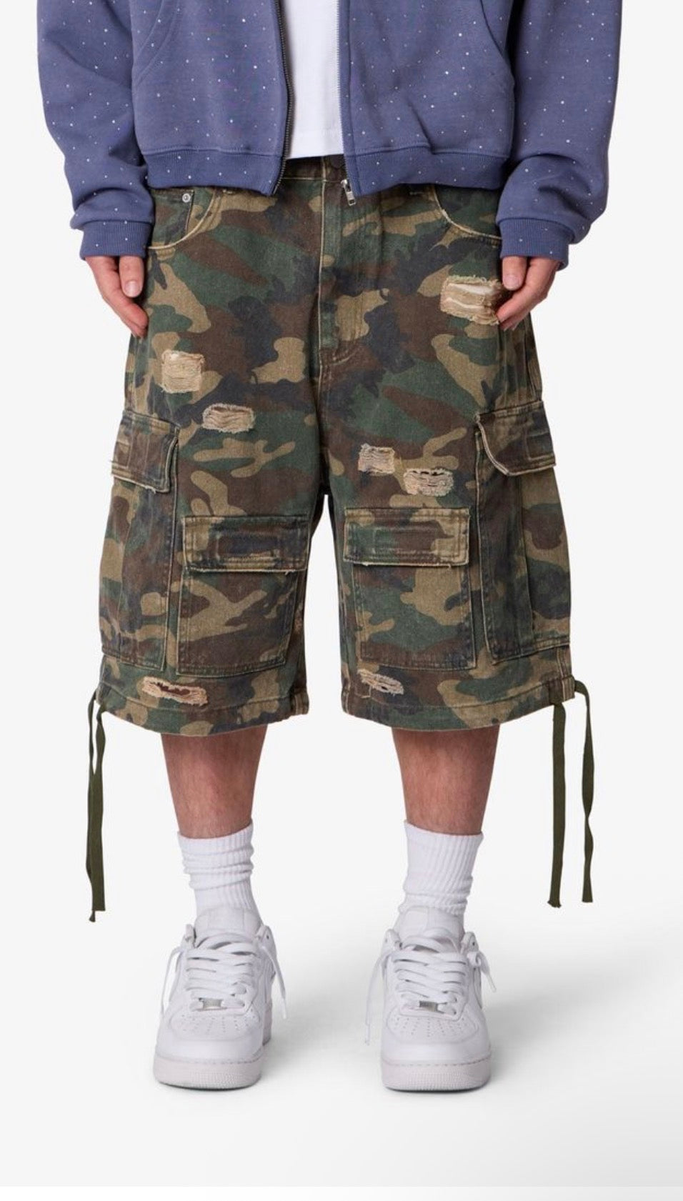 Distressed Baggy Camo Cargo Shorts