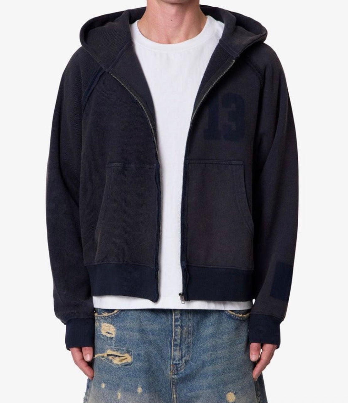 Zip Up Washed Black Hoodie