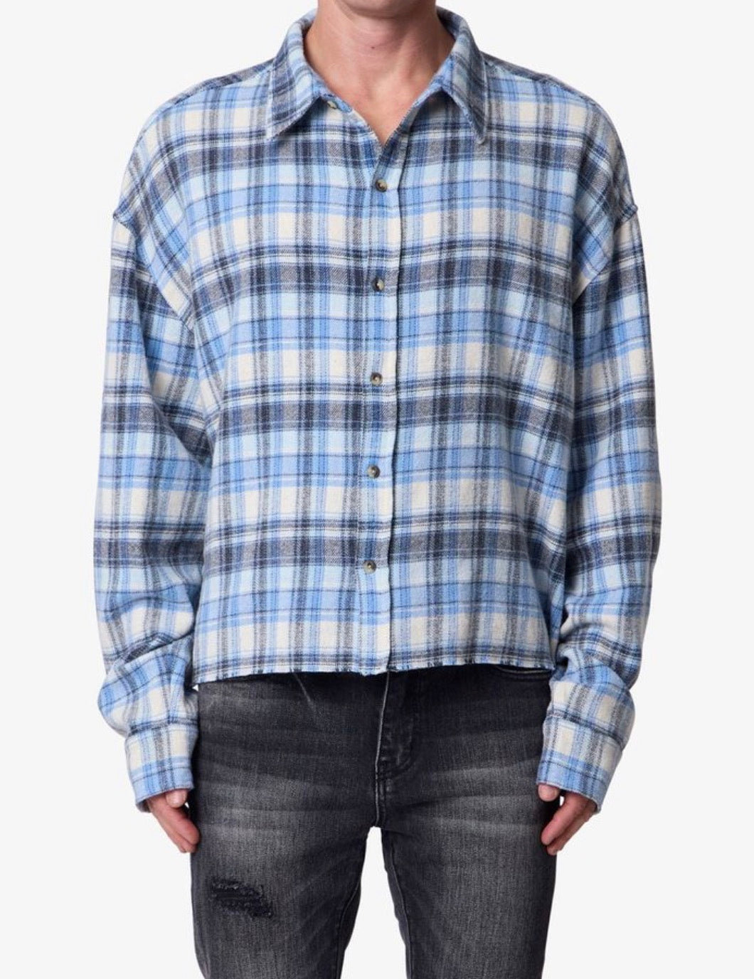 Cropped Blue Flannel Shirt