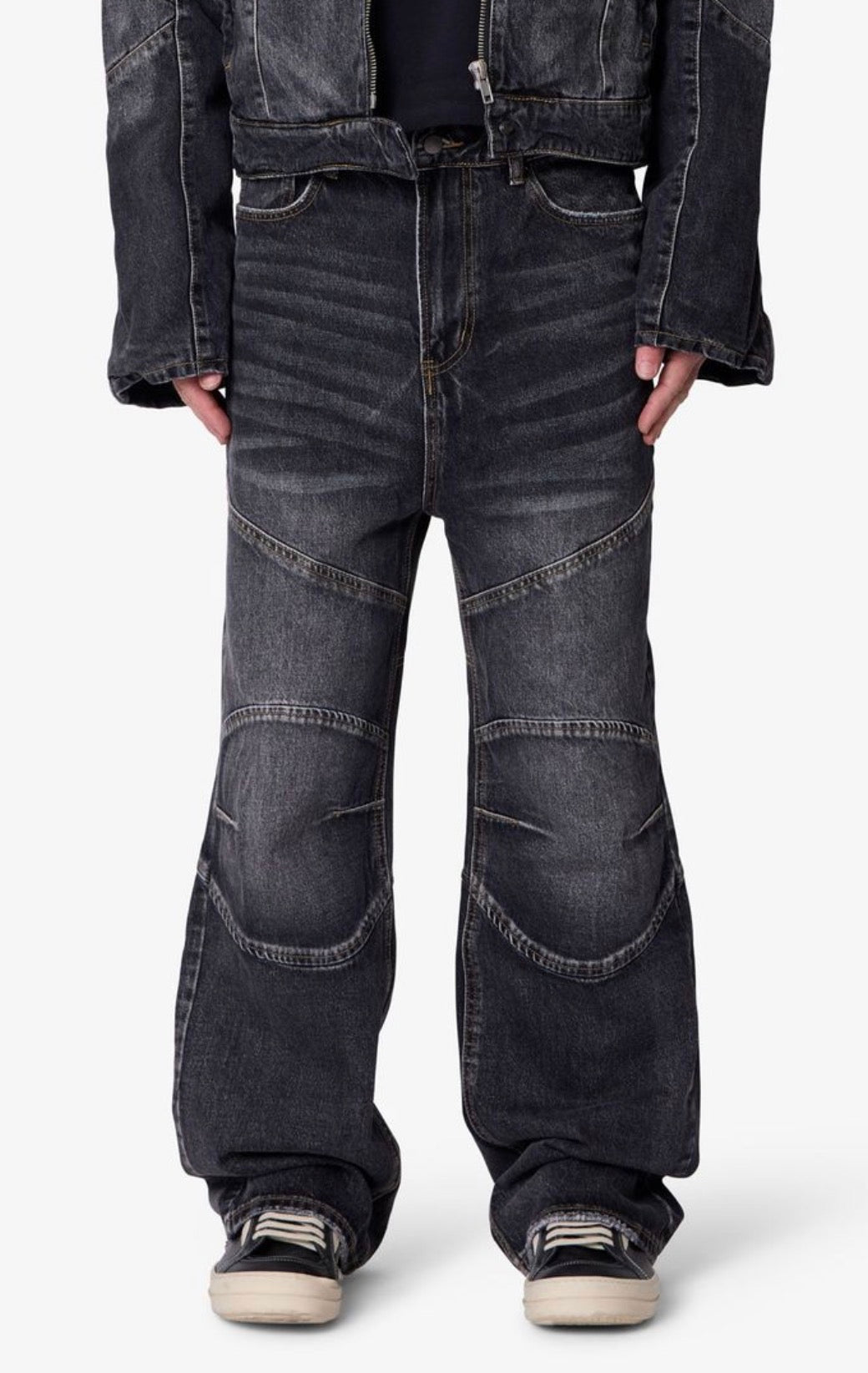 Paneled Black Denim Jeans