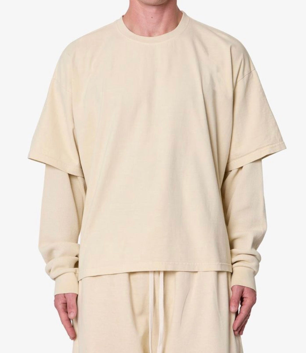 Layered Thermal & Cargo Sweatpants Off White Set