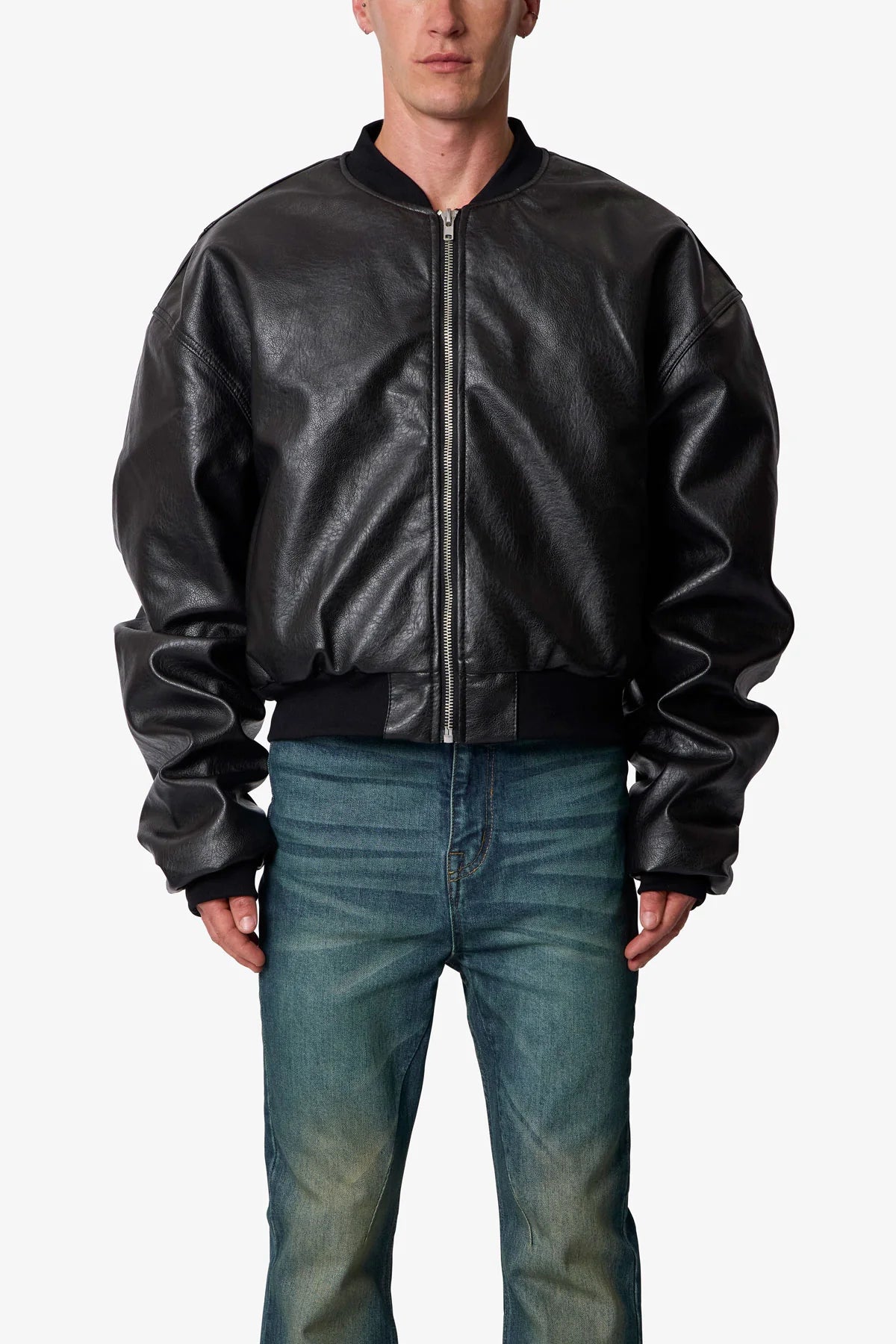 Leather Oversized Bomber Jacket